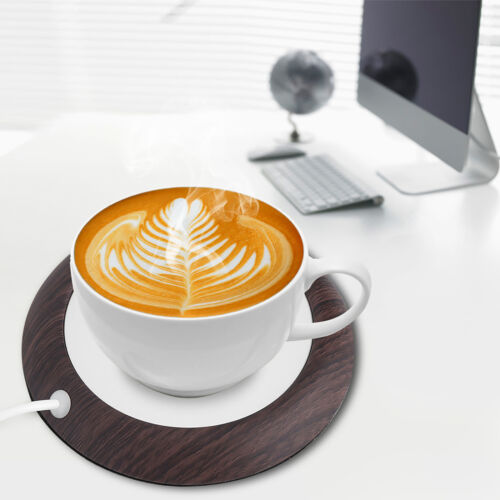USB Cup Warmer Heat Beverage Mug Mat Office Tea Coffee Heater Pad Wood Grain GU - Picture 1 of 10