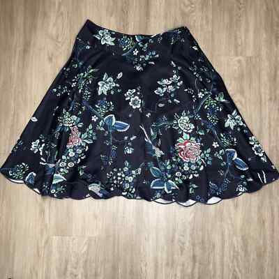 Context Women's Bird & Floral Print Navy A-Line Skirt Size 8