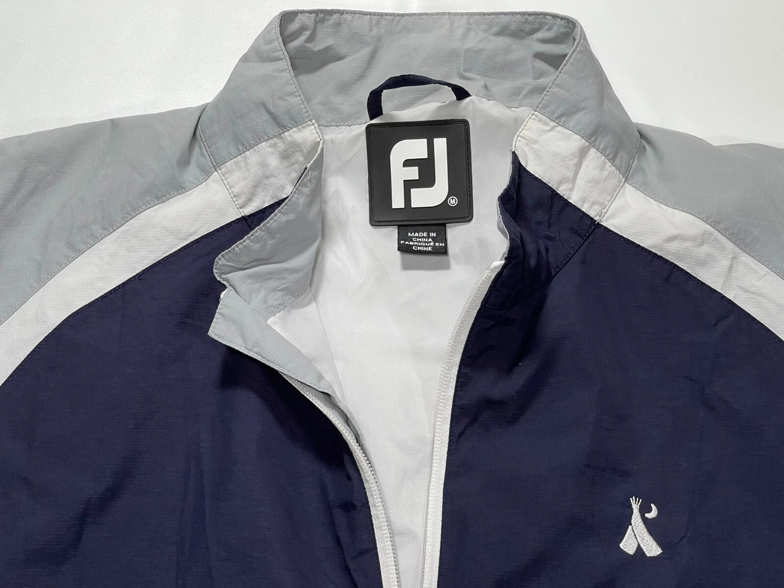 FootJoy Mens Medium Navy Blue and Grey Windbreaker Golf Jacket