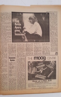 KEVIN AYERS 'has he gone bananas?' 1973 UK ARTICLE / clipping