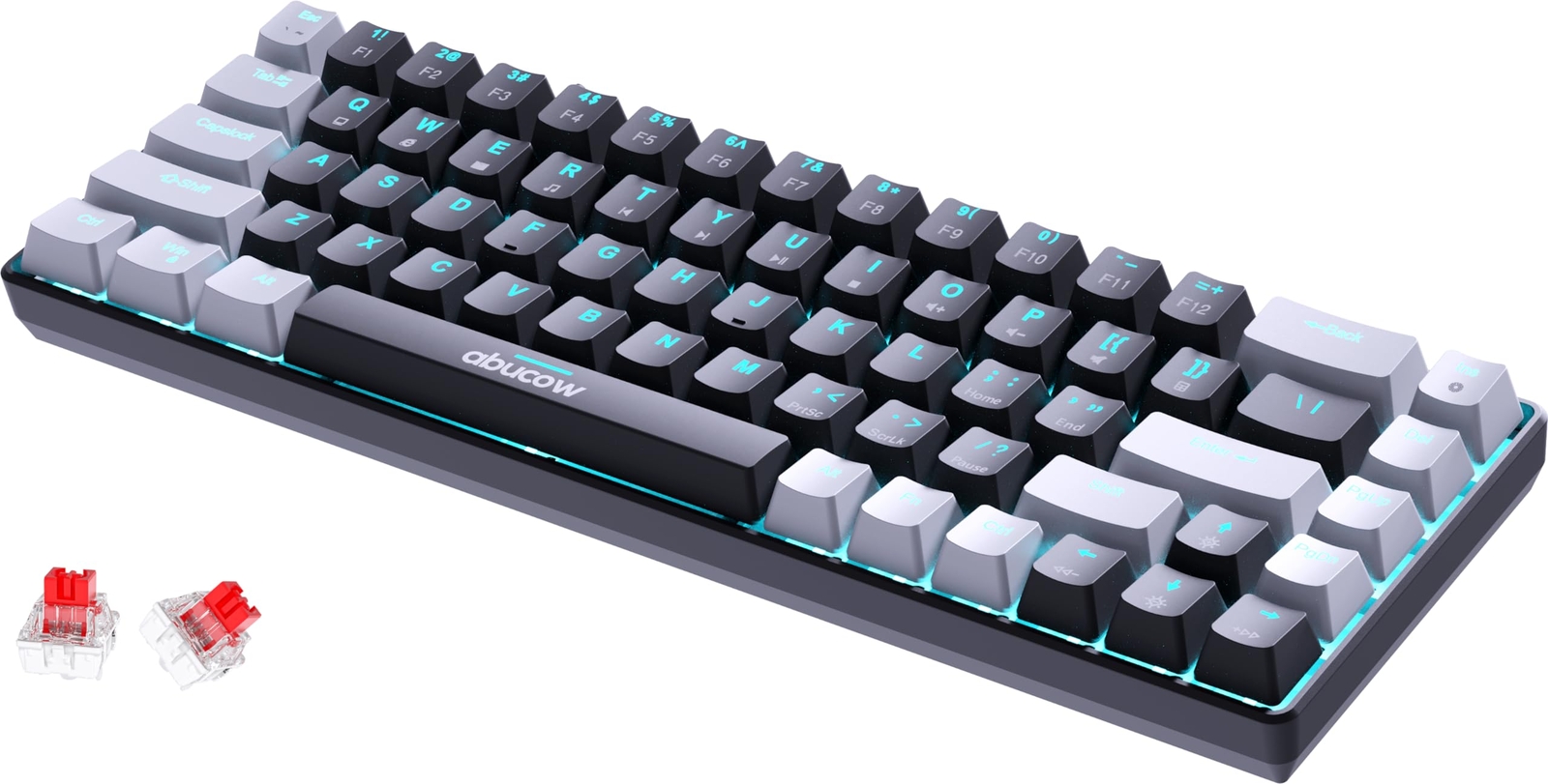 68-Key Blue Backlit Gaming Mechanical Keyboard in Black-Gray Compact Design-image