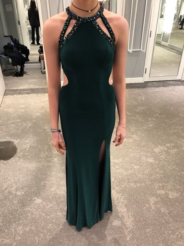 betsy and adam emerald green dress Betsy & Adam Women's One Shoulder Satin Sheath Gown, Navy Blue, 8