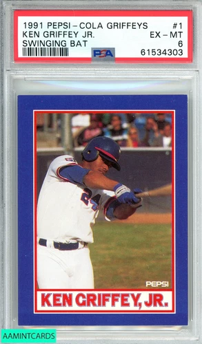 1991 PEPSI-COLA GRIFFEYS KEN GRIFFEY JR  #1 SWINGING BAT POP 1! HOF PSA 6 EX-MT