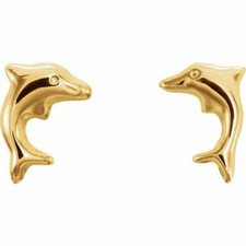 14K Yellow Gold Youth Dolphin Earrings with backs by Stuller