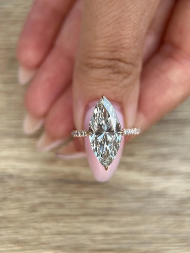 5.62 Cts Marquise Shape F/VS1 Lab Grown Diamond Engagement Ring 14k Rose Gold
