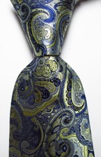 New Classic Paisley Gray Blue Light Yellow JACQUARD WOVEN Men's Tie Necktie