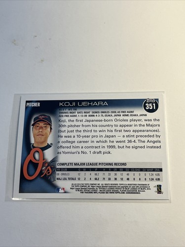 2010 Topps - #351 Koji Uehara Baltimore Orioles - Picture 2 of 2