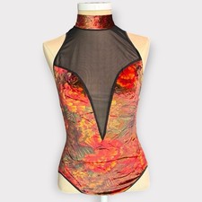 Vintage 90s Victoria s Secret Gold Label Crushed Velvet Mesh Body Suit Size Sm