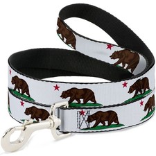 Dog Leash Cali Bear White 4 Feet Long 1.5 Inch Wide