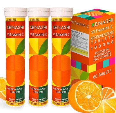 Vitamin C Effervescent Tablets 1000mg with Magnesium Zinc Vitamin E & Potassi...