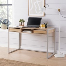 Office Desk Sonoma Oak Workstation 2 Drawer Shelf Storage PC Grey Seconds