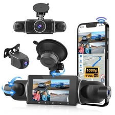 4 Channel 3 Inch Dash Cam for Car, 360° View Front and Rear Inside 1080P Came...