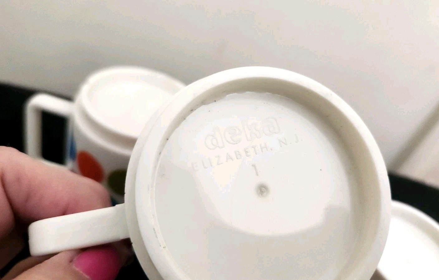 2 DEKA 1969 Vintage Set of Mugs Cups Camping Picnic Multi Color Plastic Unused