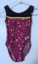 GK Elite Gymnastics Leotard Heart/Animal Print Neon Pink Yellow Black Size CM
