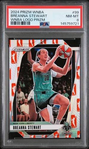 2024 PANINI PRIZM WNBA WNBA LOGO PRIZM #99 BREANNA STEWART PSA 8