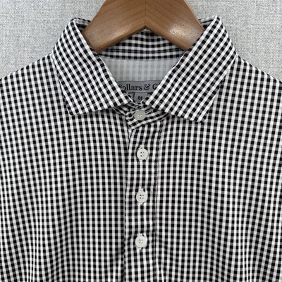 Collars & Co Dress Collar Polo Shirt Medium Black Plaid Short Sleeve Popover
