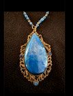 1920s Art Deco Marked Czech Large Lapis Blue Glass Filigree Beaded Necklace — photo 2
