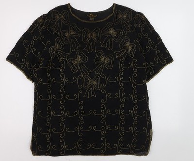 Razzle Dazzle Damen schwarz Perlen Seide Bluse Größe 16