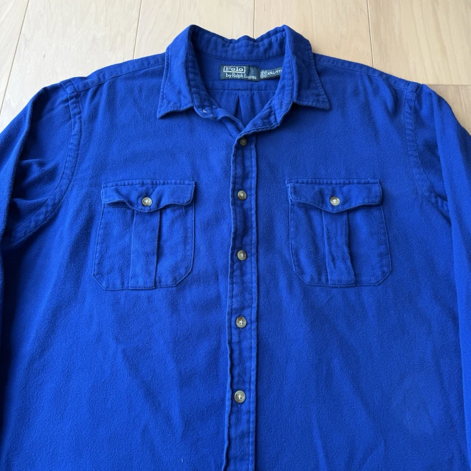 Vintage Polo Ralph Lauren Chamois Shirt 2XL Blue Minimalist Cotton New York RRL - Image 3 of 4