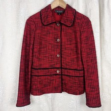St. John red black textured knit blazer stretch tweed suit jacket classic 4
