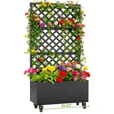 Metal Planter with Trellis Raised Garden Bed for Climbing Plants Flowers Fruits