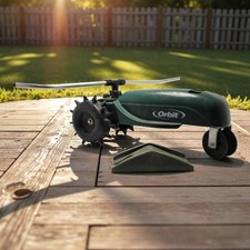 Orbit Traveling Tractor Sprinkler Green Solid Cast Iron Hose - Follows Hose Path