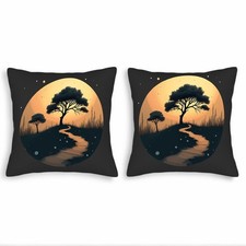 Set of 2 18x18in Throw Pillow Covers - Serene Nighttime Landscape with Tree