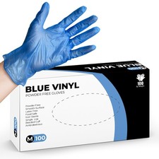 PRAIMA Blue Disposable Gloves  100 Pack, Latex Free & PowderFree Vinyl Gloves...