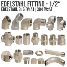 Edelstahl Fitting Fittings Gewinde Nippel Winkel Bogen Muffe V4A 316 - 1/2"