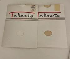 Lot-2 Talbots SzB Silky Lycra Control Top Sandalfoot Pantyhose White /Off White