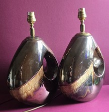 PAIR OF VINTAGE POOLE POTTERY PRECIOUS TABLE LAMPS CERAMIC BROWN LUSTRE 35CM