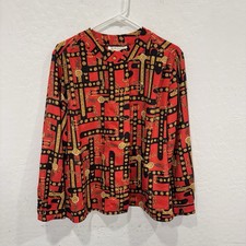 Vintage Jordan Equestrian Blouse Women s 14 Red Gold Black Old Money