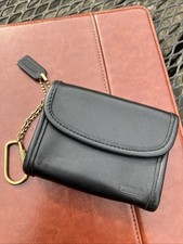 Vintage Coach Black Leather Multi-Function Coin Purse Wallet Keyring 7219
