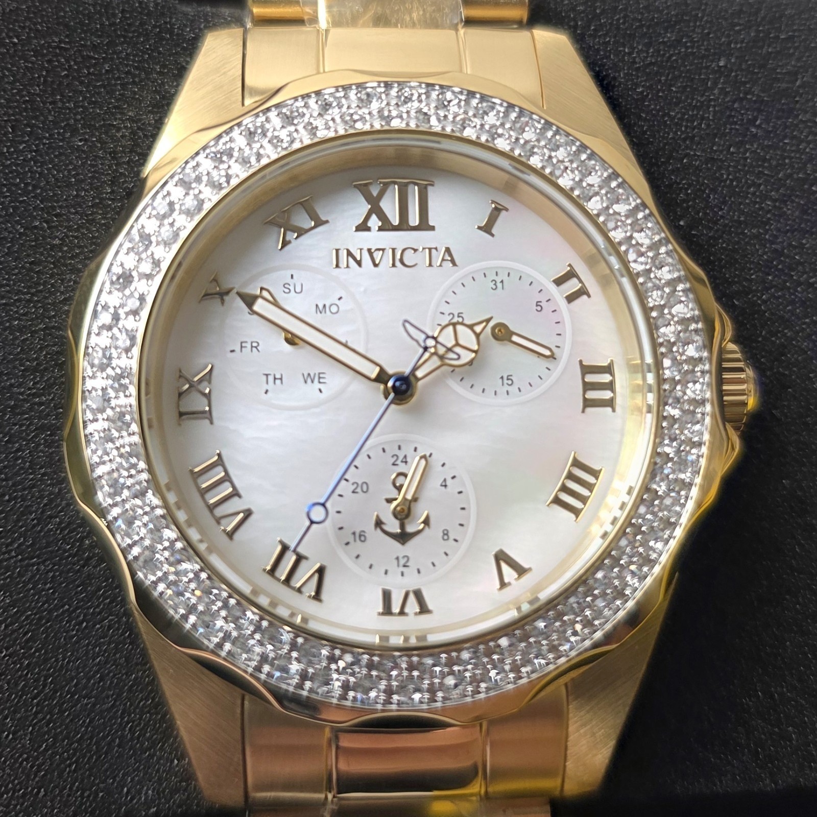 NEW OCEAN VOYAGE Lady Model 47700 Mother of Pearl Dial Quartz Gold #0402