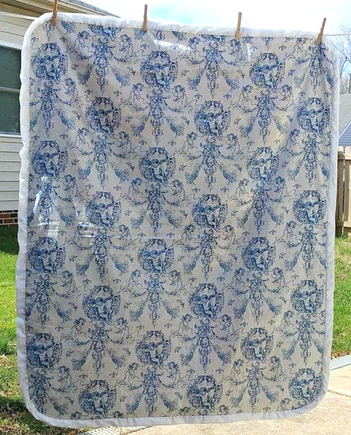 VTG Cherub Toile/Patchwork Quilt Picnic Blanket -Chair Bench Settee Wall Hanging