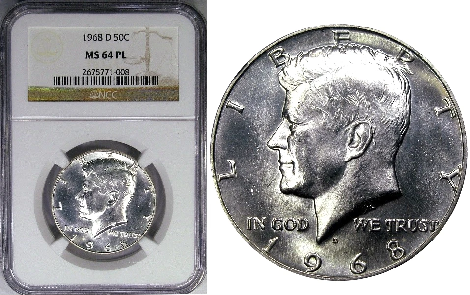 1968-D 50C NGC MS64PL 40% SILVER KENNEDY ~ RARE PROOFLIKE DATE! - Image 2 of 4