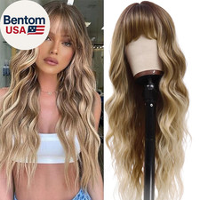Dirty Blonde Wig with Bangs 26 Inch Long Curly Wavy Wigs for Women Natural Looki