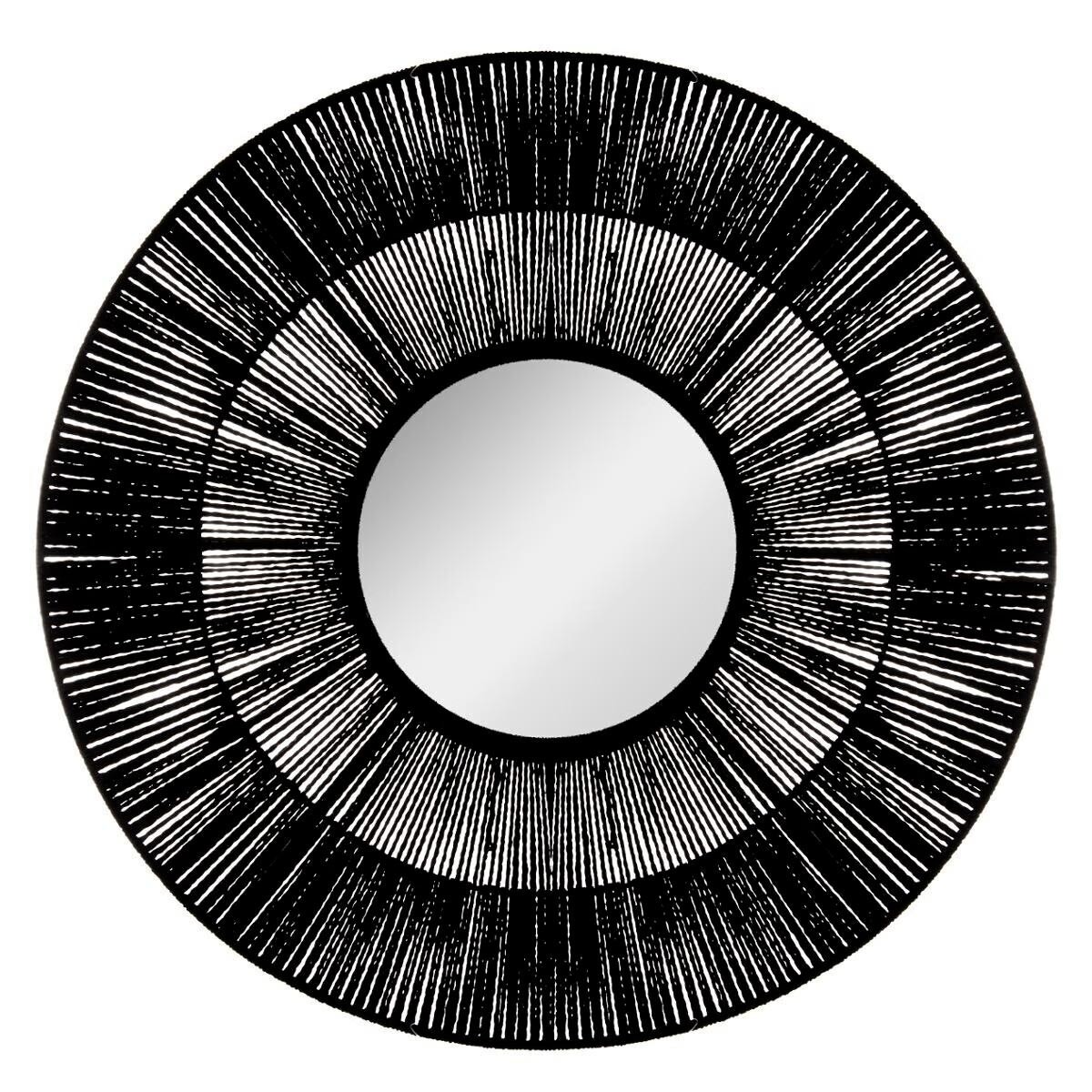 Miroir rond ethnique Landy 76cm avec cadre en relief noir mat sculpté