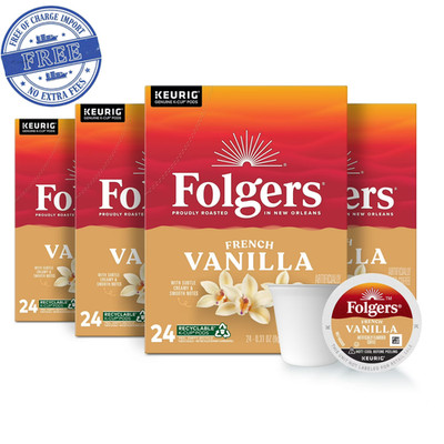 4 Pack Folgers French Vanilla Artificially Flavored Coffee, Mild Roast, 24Ct Box
