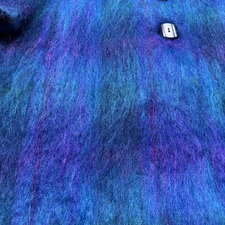 Vintage 1970/80s Blue Purple Mohair Button Up Trench Coat Long Alorna Petite - Image 3 of 4