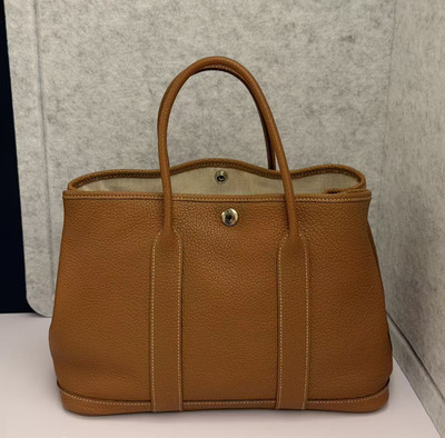 AUTH Hermès Garden Party 30 Gold Leather Palladium Hardware Top Handle Tote Bag