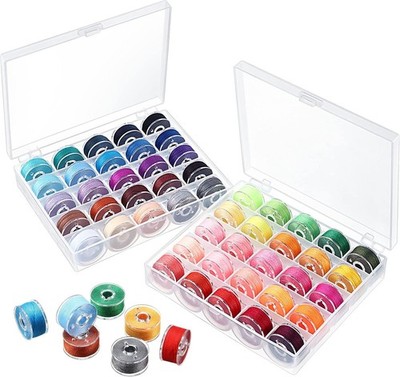 ''50 Pieces Prewound Thread Bobbins with Bobbins Box for Brother Sewing Machine,