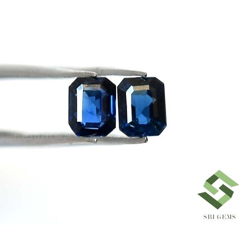 5x4 mm Natural Blue Sapphire Octagon Cut Pair 1.21 CTS Certified Loose Gemstones - Picture 3 of 8