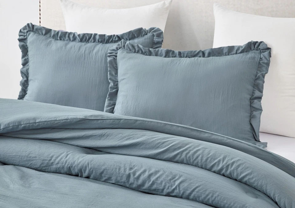 Nora 3-Piece Ruffled Edge Trim Soft Washed Microfiber Comforter Set - Image 2 of 4