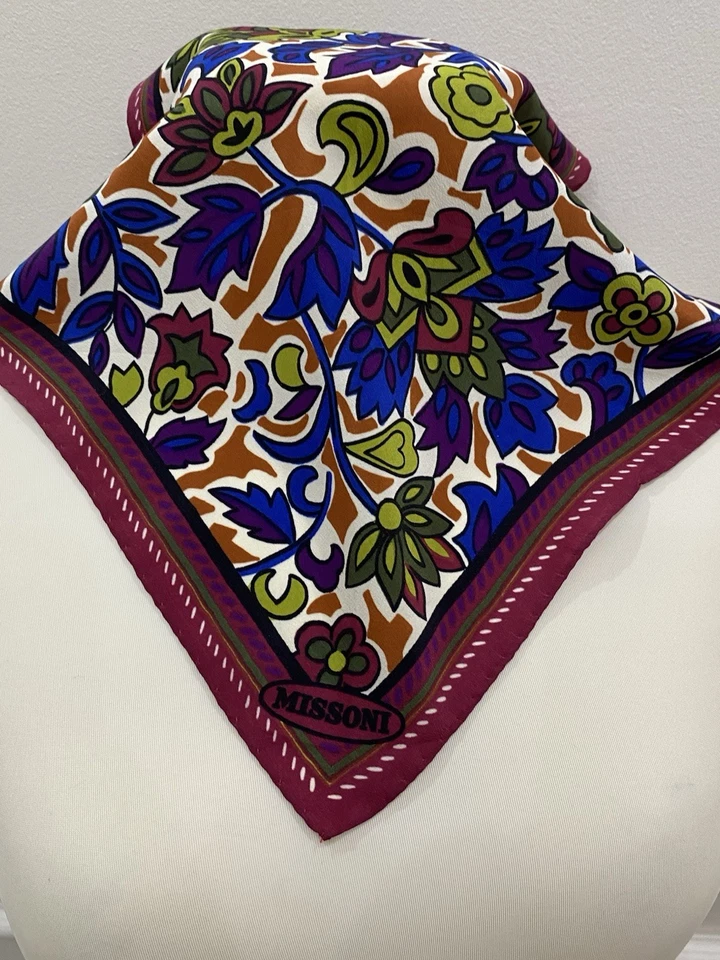 S9#MISSONI Vintage Floral Multicolor Silk Scarf 12 Inch - Image 4 of 4
