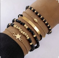 6pcs Star Charm Bracelet, Detailed Pendant Design, Layered Bracelet Stack