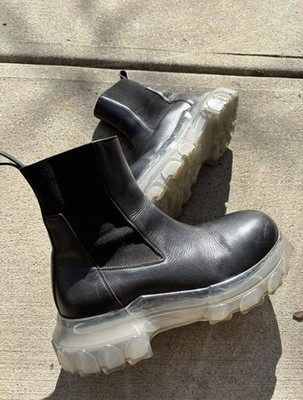 Rick Owens Black Leather Bozo Beatle Tractor Boots Size 8 Men's | eBay
