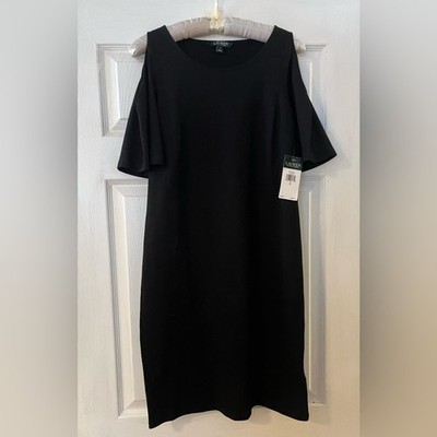 Lauren Ralph Lauren Black Midi Dress NWT Short Sleeved Open Shoulder