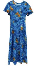 Vintage Royal Hawaiian Dress Womens Floral Hibiscus Maxi Short Sleeve 70s