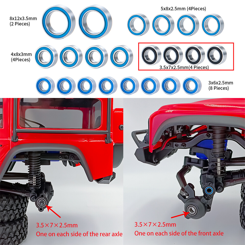 TOOMOD Rubber Sealed Bearings Kit For 1/18 TRX4-M RC Trucks - Precision Ball Bearings With Dust Caps, Upgrade Set